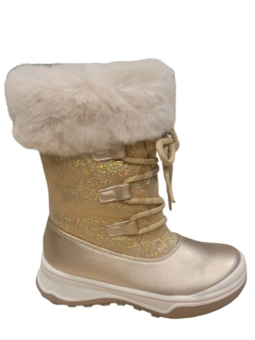 NEW! CALISTOGA Mettalic Gold Fur Top Winter Boots Girls 11.